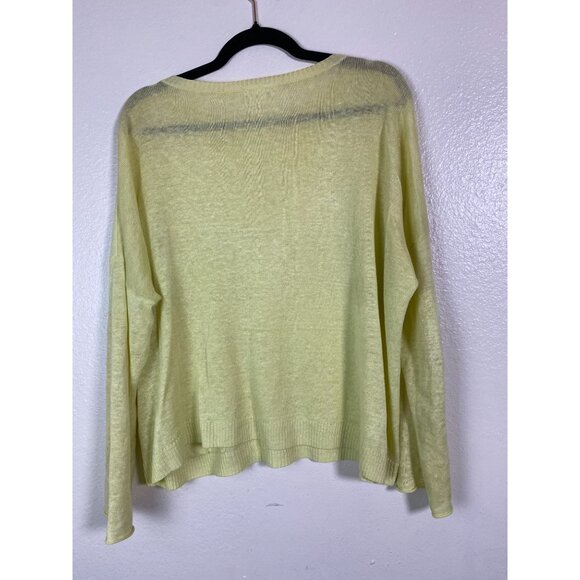 Eileen Fisher Yellow Organic Linen Lightweight Sweater Size Medium Long Sleeve - Picture 2 of 15